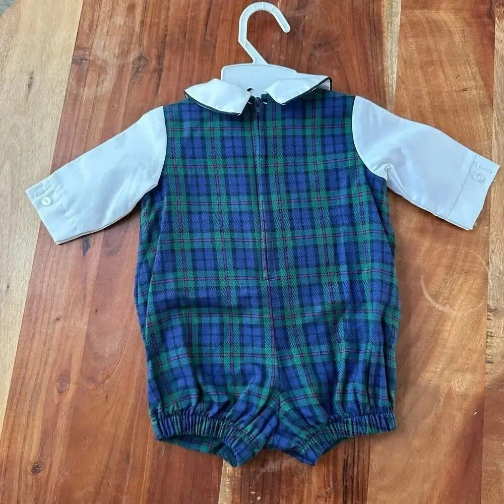 Vintage Good Lad‎ Long Sleeve Green Plaid Vest Pant One Piece Deadstock